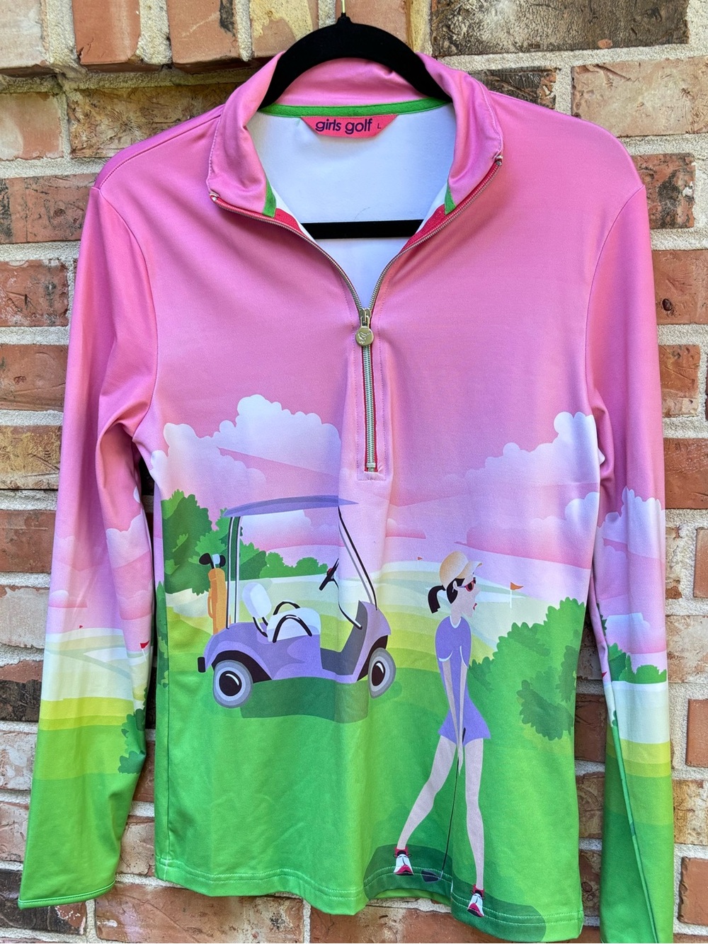 Girls Golf 1/2 Zip Jersey Pullover.Graphic Print on Front and Back Size Large